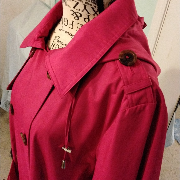 Women's NWOT MICHAEL Michael Kors Hot Pink double breasted hooded trench Sz XL - Picture 5 of 8